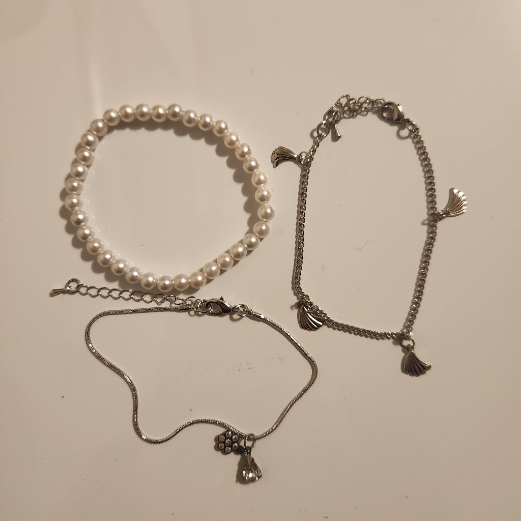 Silver And White Charm Bracelet Set